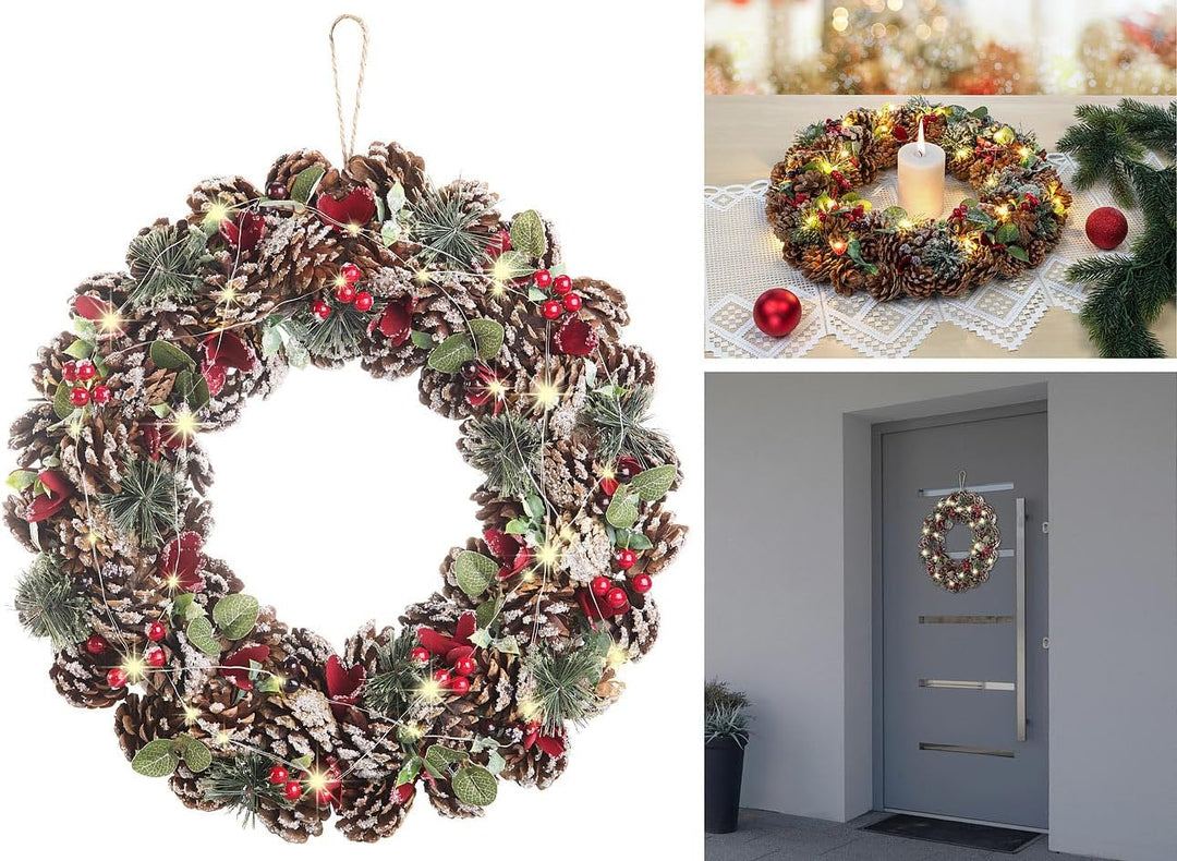 infactory Türkranz LED Weihnachten: Advents- und Weihnachtskranz mit LED-Beleuchtung, rot/grün, Ø 44