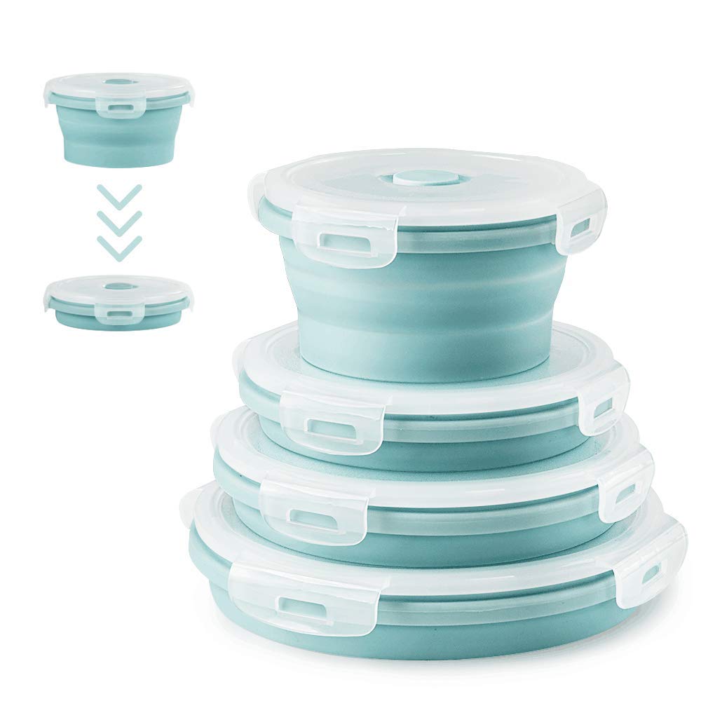 Faltbare Brotdose aus Silikon 4PCS Runde, platzsparende Frischhaltebox luftdicht & wasserdicht, geni