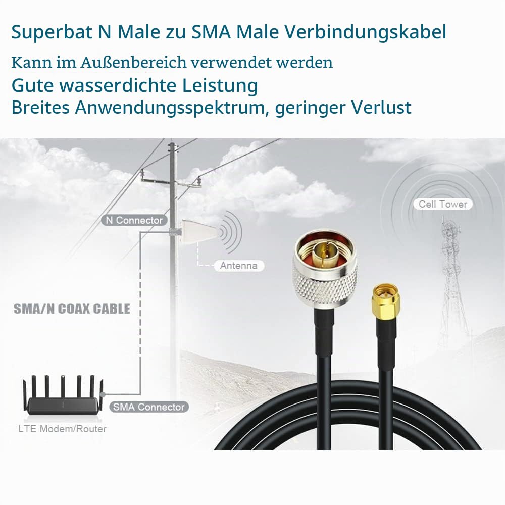 Superbat 3.5m N Stecker auf SMA Stecker mit wetterfesten Anschlüssen（RG58 Kabel für lte Router, GPS