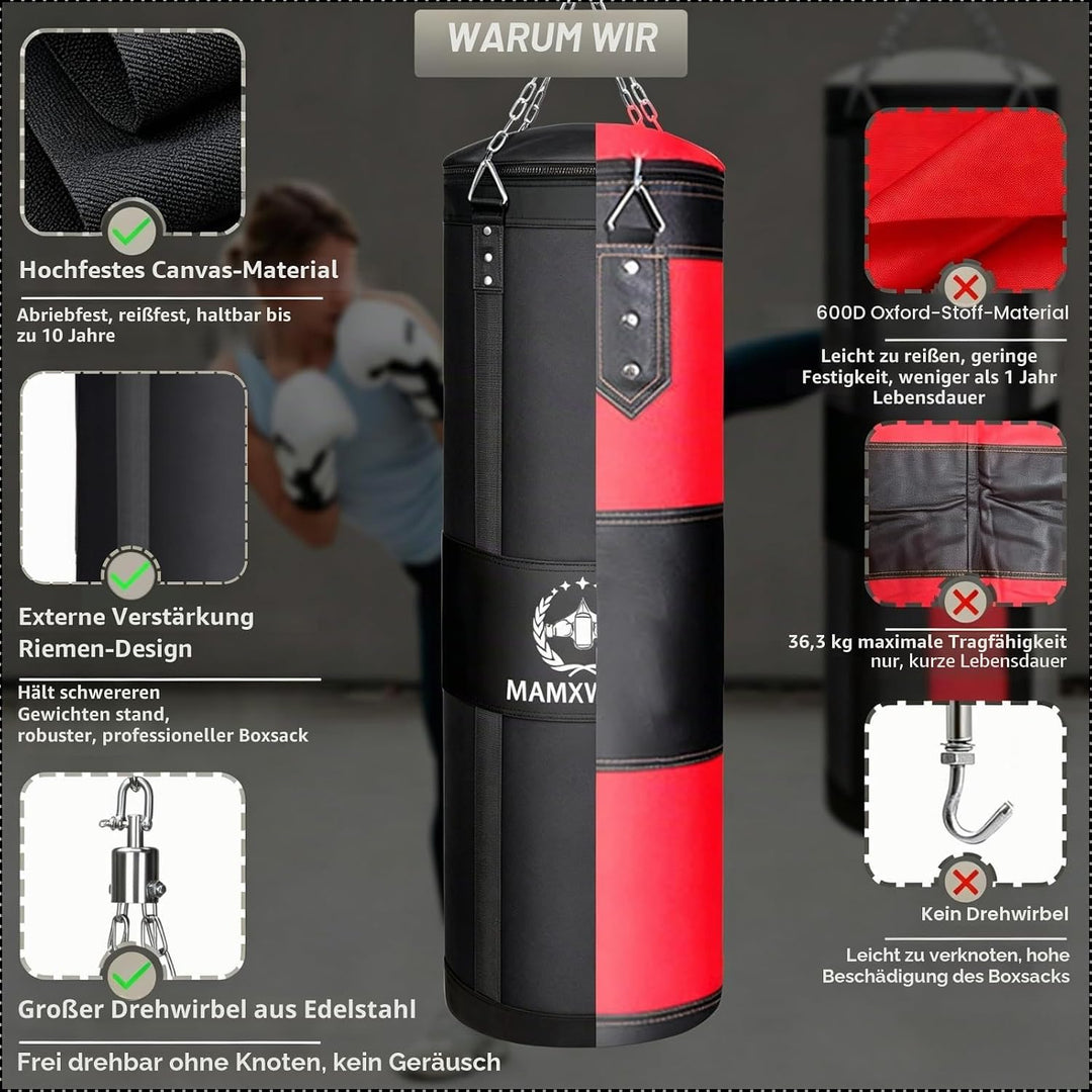 Canvas Boxsack für Erwachsene, 120 cm Schwerer Punchingsäcke Aufhängen Ungefüllt, Canvas Punching Ba