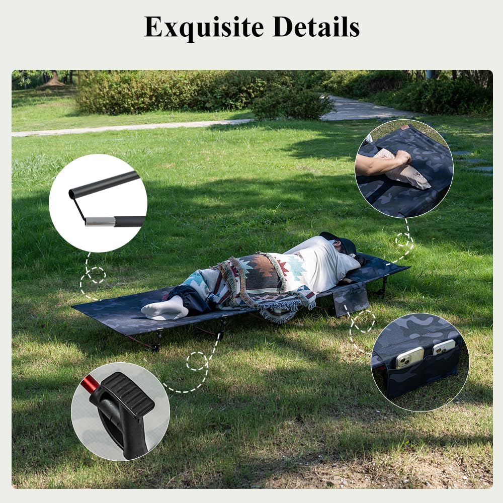 TOMOUNT Feldbett Ultraleichtes 190x70cm Camp Klappbett aus Aluminium Kompaktes Campingliege einfach