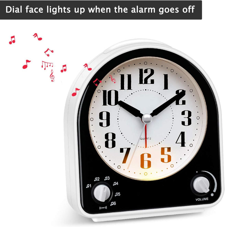 Eachui Analog Wecker mit 7 Alarmtöne, Nachtlicht, Snooze, Kein Ticken, Geräuschlos mit Einstellbare