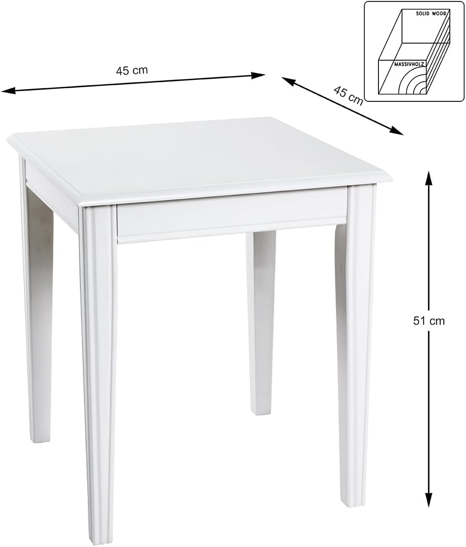 HAKU Möbel Beistelltisch, Massivholz, weiss, B 45 x T 45 x H 51 cm 45 x 45 x 51 cm, 45 x 45 x 51 cm