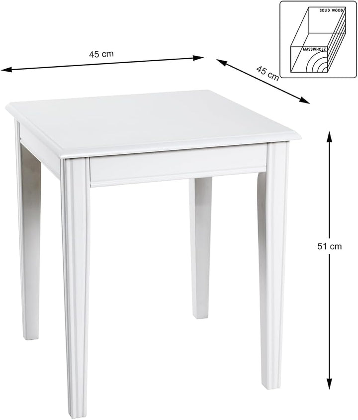HAKU Möbel Beistelltisch, Massivholz, weiss, B 45 x T 45 x H 51 cm 45 x 45 x 51 cm, 45 x 45 x 51 cm