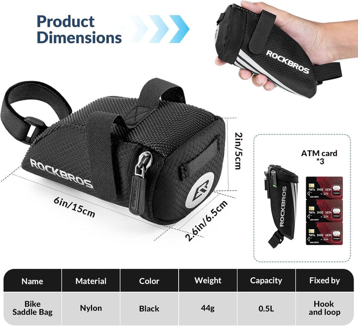 ROCKBROS Fahrrad Satteltasche Fahrradtasche Fahrradsitz Tasche für MTB Rennrad Faltrad 15 * 6,5 * 5C