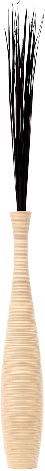 Leewadee Grosse Bodenvase für Dekozweige hohe Standvase Design Holzvase, Holz, 90 cm, Creme 90 cm Cr