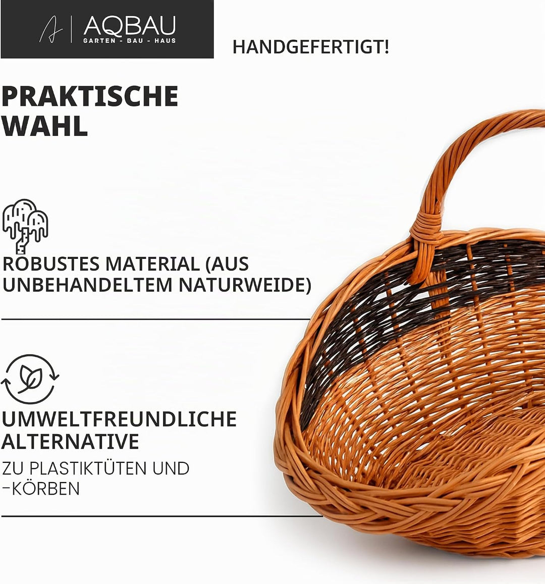 Weidenkorb 58 x 35 cm für Kaminholz – Handgefertigte Holz- &amp; Dekokörbe mit Griff – Kamin Holzkorb Na