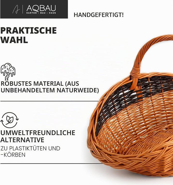 Weidenkorb 58 x 35 cm für Kaminholz – Handgefertigte Holz- &amp; Dekokörbe mit Griff – Kamin Holzkorb Na