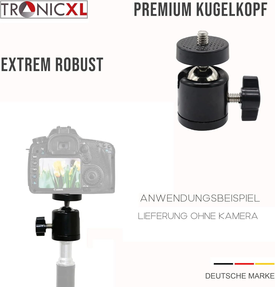 TronicXL 210cm Stativ + 360° Kugelkopf I Tripod für Kamera Licht Actioncam Webcam Ständer Halterung