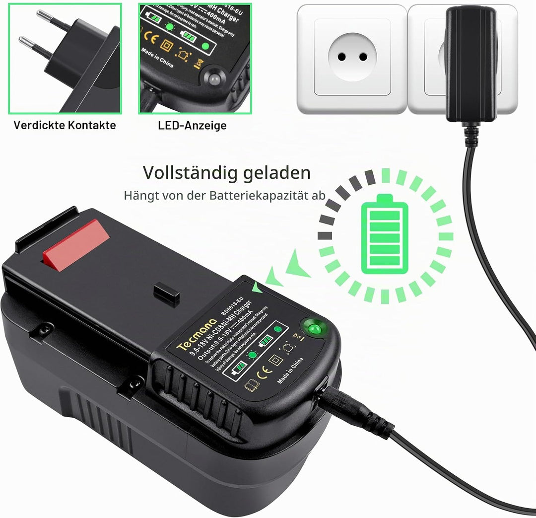 9.6V-18V Ladegerät für Black+Decker 9.6V 12V 14.4V 18V NI-MH/NI-Cd Akkus, für HPB12 HPB14 HBP18 A171