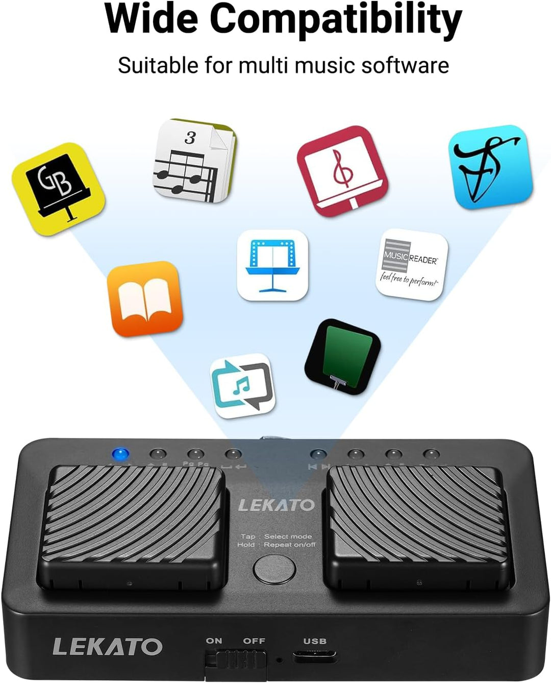 LEKATO Bluetooth Page Turner Pedal für Tablet Smartphone, Wiederaufladbares Page Turning Pedal, Drah