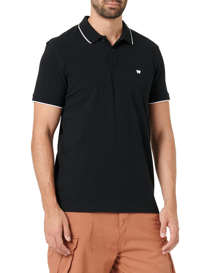 Wrangler Herren Polo Black Shirt S Schwarz, S Schwarz