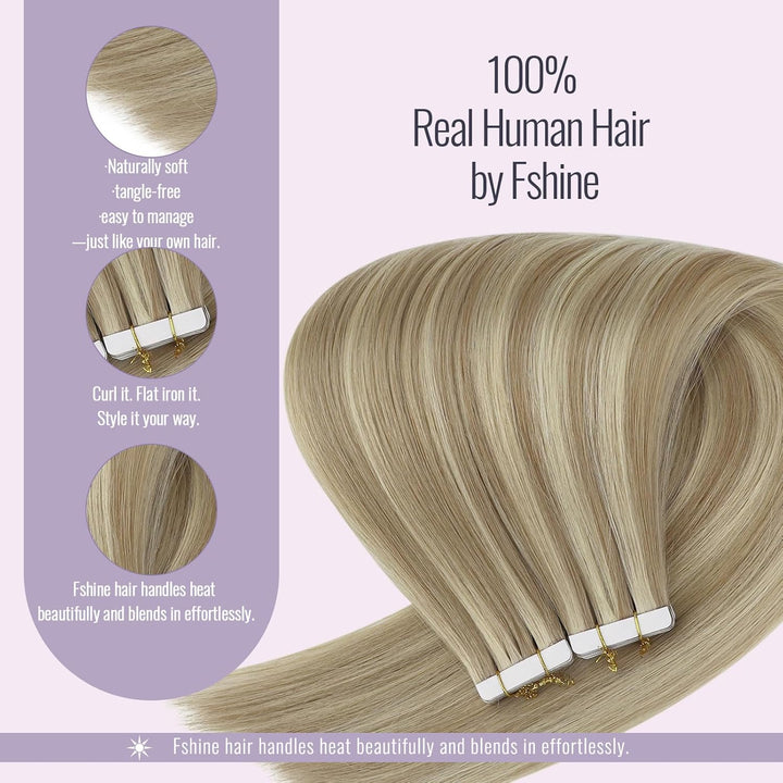 Fshine Tape in Extensions Echthaar 20 Stücke Echthaar Extensions Tape Goldblond mit Mittelblond für