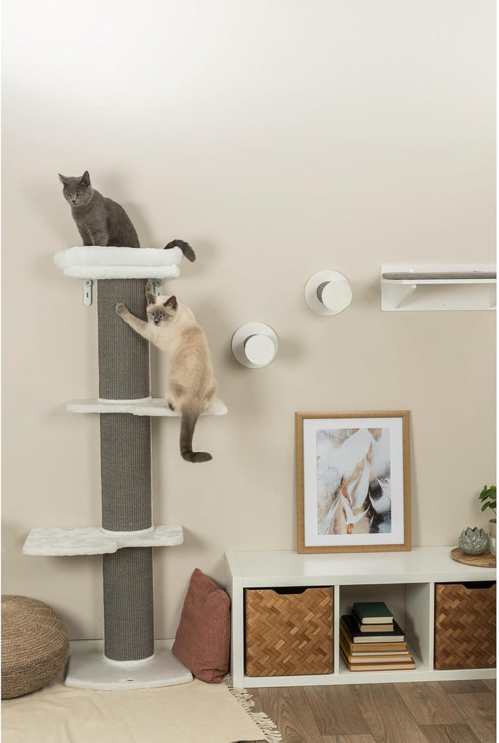 TRIXIE Kratzbaum Acadia 160 cm in weiss/grau – mehrstöckiger Katzenbaum mit gemütlichen Liegeflächen