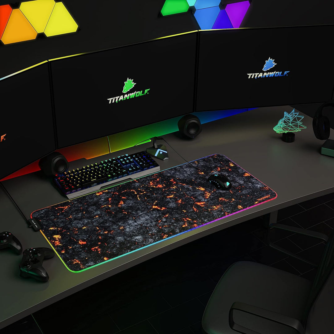 CSL-Computer – XXL-RGB-Gaming-Mauspad – LED-Schreibtischunterlage – 900 x 400 mm – 7 kräftige RGB-Fa