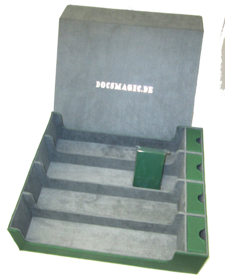 docsmagic.de Premium 4-Row Trading Card Storage Box Green + Trays & Divider - MTG PKM YGO - Aufbewah