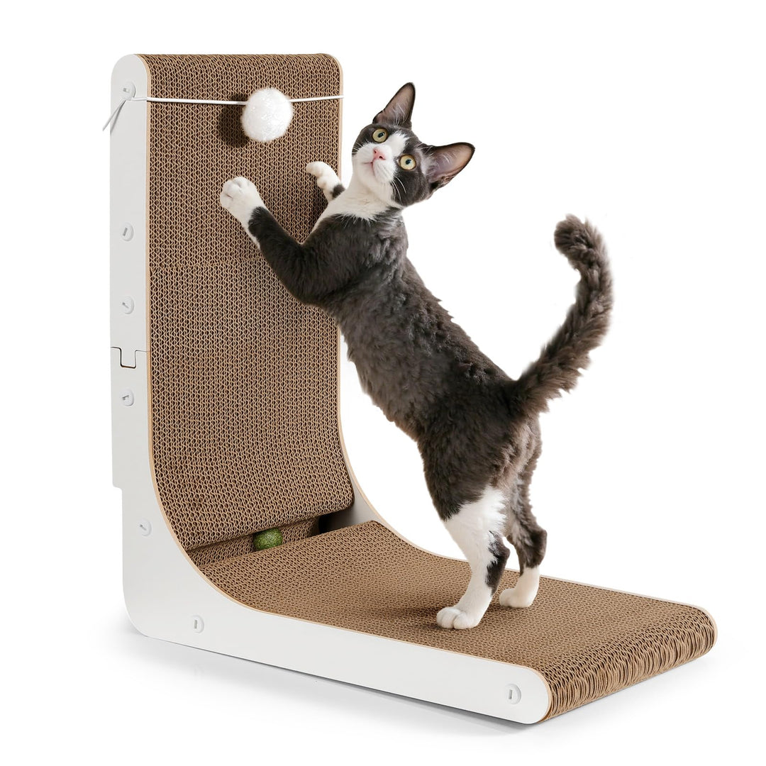 Gimars Hohe 47cm L-förmige Kratzbrett Katze mit Minzball, vertikale Kratzpappe für Katzen, langlebig