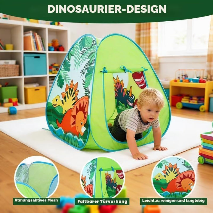 Pop Up Spielzelt Mit Dinosaurier-Motiv, Spielhaus für Kinder Drinnen &amp; Draussen, Faltbares Zelt Für