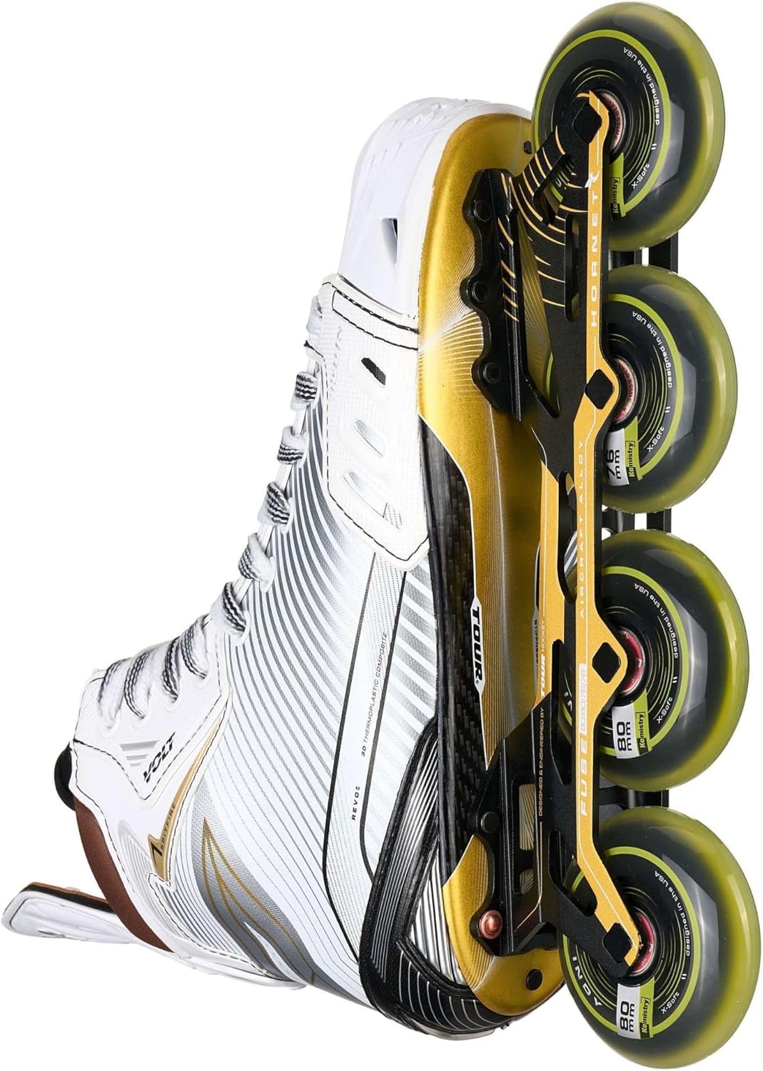TOUR Rollhockey Schlittschuhe Volt Spitfire (Weiss/Gold, 9.5 = EU 45)