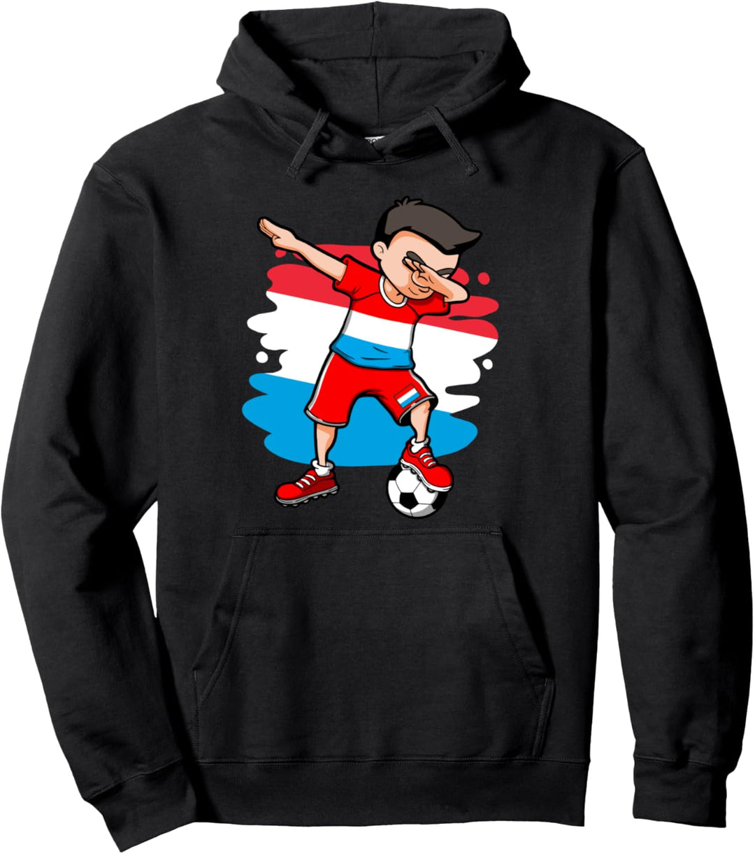 Dabbing Fussball Boy Luxemburg Fans Trikot Luxemburgische Flagge Pullover Hoodie