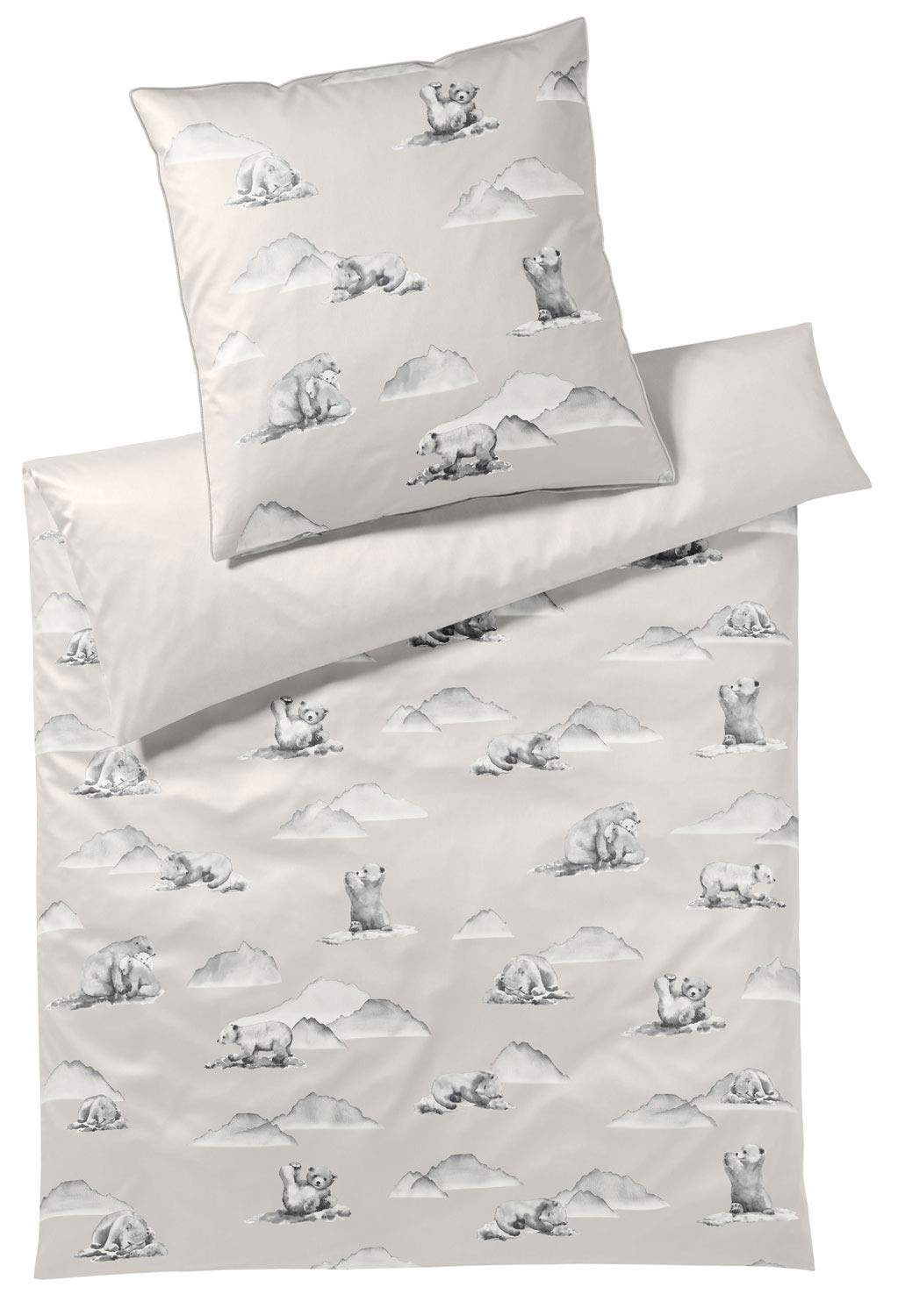 elegante Mako-Satin Bettwäsche Eisbär Natur 1 Bettbezug 135 x 200 cm + 1 Kissenbezug 80 x 80 cm, 1 B