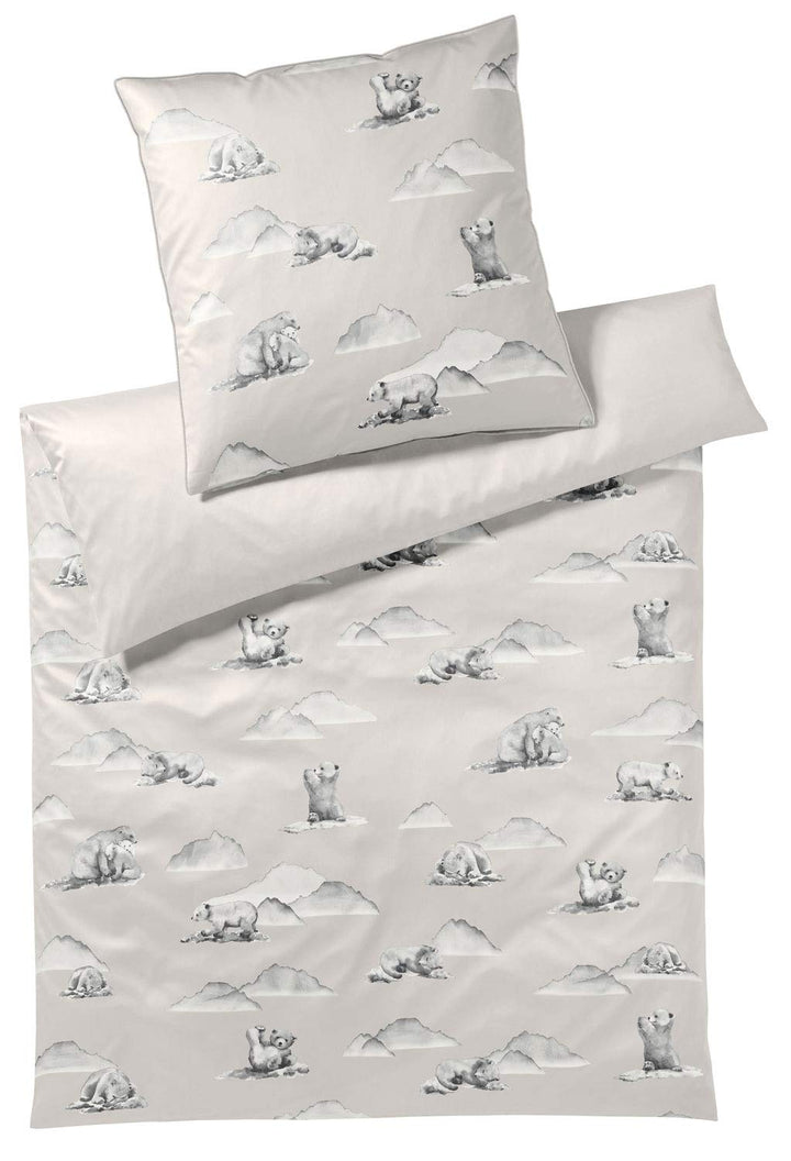 elegante Mako-Satin Bettwäsche Eisbär Natur 1 Bettbezug 135 x 200 cm + 1 Kissenbezug 80 x 80 cm, 1 B