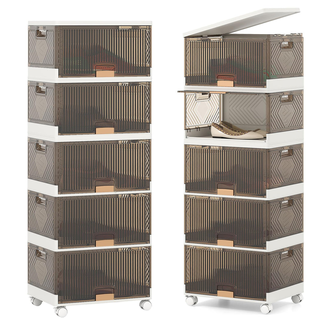 KOMFOTTEU Stapelbare Schuhboxen mit 5/6 Ebenen, Aufbewahrungsbox mit Klapptüren und feststellbaren R