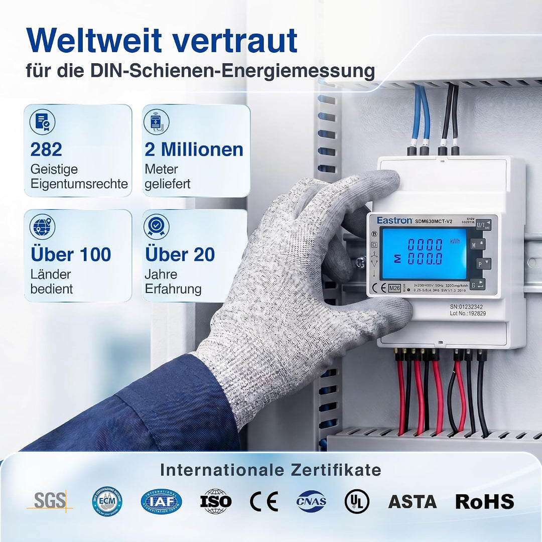 EASTRON SDM630MCT V2 Stromzähler, 1/3 Phase Modbus RS485 RTU – (Stromwandler erforderlich) gespeiste