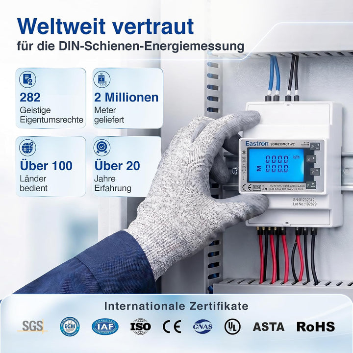 EASTRON SDM630MCT V2 Stromzähler, 1/3 Phase Modbus RS485 RTU – (Stromwandler erforderlich) gespeiste