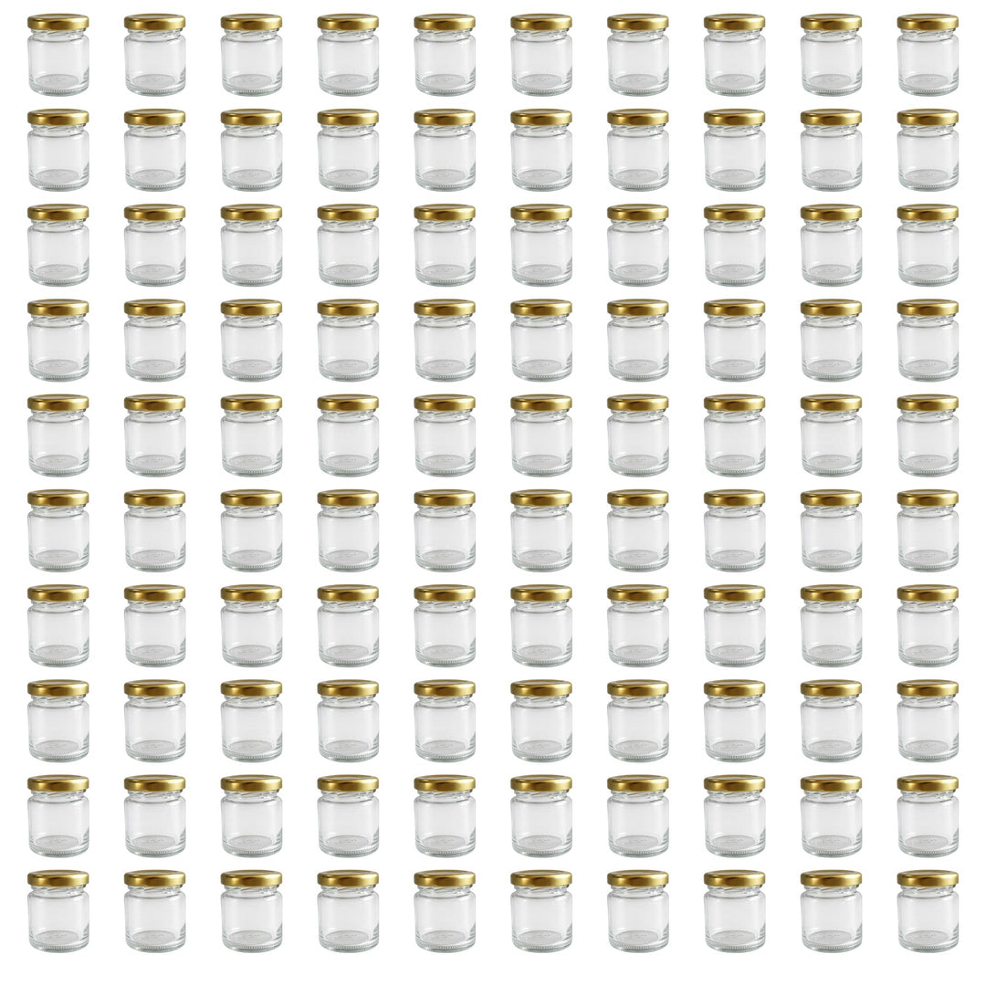 Vitrea 100x Mini Marmeladengläser 37 ml - mit Deckel Gold TO 43 - kleine Einmachgläser zum befüllen