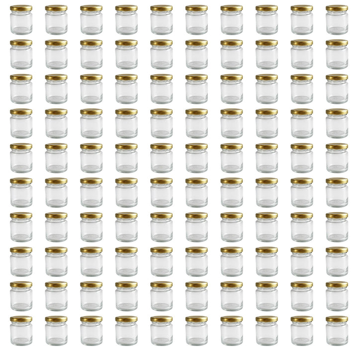 Vitrea 100x Mini Marmeladengläser 37 ml - mit Deckel Gold TO 43 - kleine Einmachgläser zum befüllen