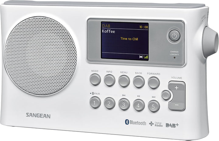 Sangean BTR-160 tragbares Digitalradio (DAB+/UKW-RDS/Bluetooth/Dual-Alarm) weiss