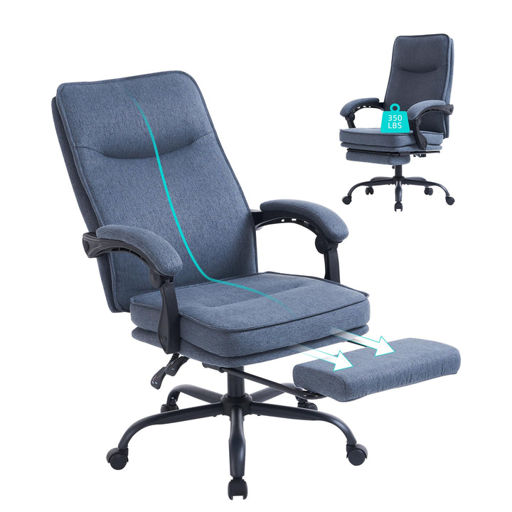 MZLEE Bürostuhl Ergonomisch, Schreibtischstuhl mit Fussstütze, Neigung 90-135°, Stoff Chefsessel mit