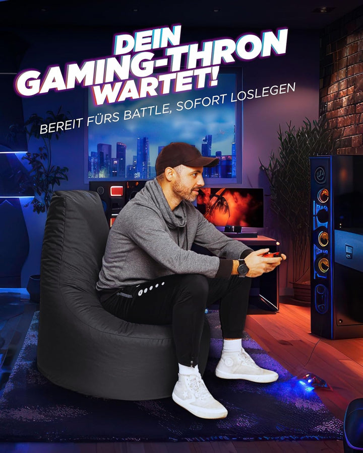 PATCH HOME Gamer Kissen & Lounge Sitzsack – befüllbar mit Reissverschluss, gefüllt mit Styropor, gee