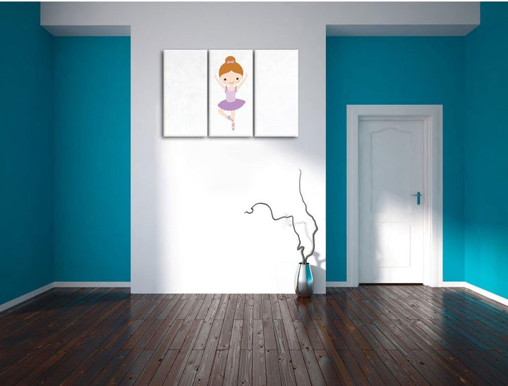 Pixxprint Hübsche Ballerina mit Schleife als Leinwandbild/Grösse: 3 Teilig (120x80) cm/Wandbild/Kuns