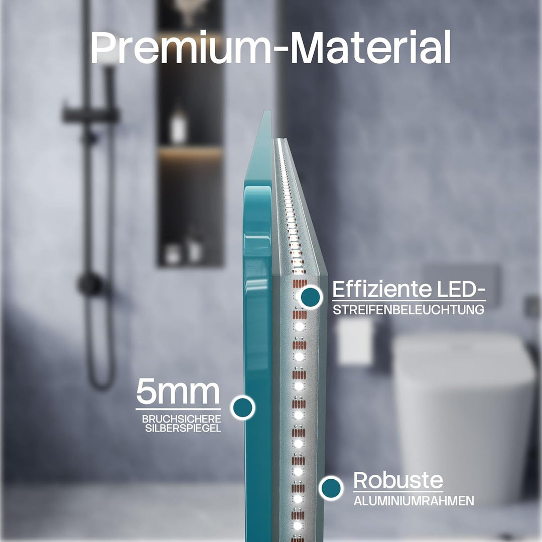 HySail Badspiegel mit Beleuchtung, 5mm Hochauflösender Silber-Spiegel, 3 Farbtemperaturen & Dimmbare