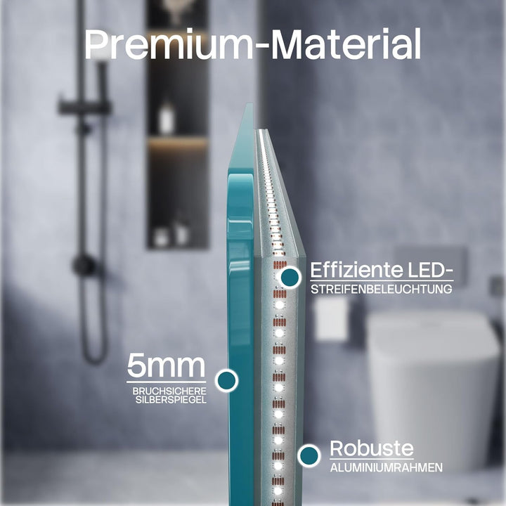 HySail Badspiegel mit Beleuchtung, 5mm Hochauflösender Silber-Spiegel, 3 Farbtemperaturen & Dimmbare