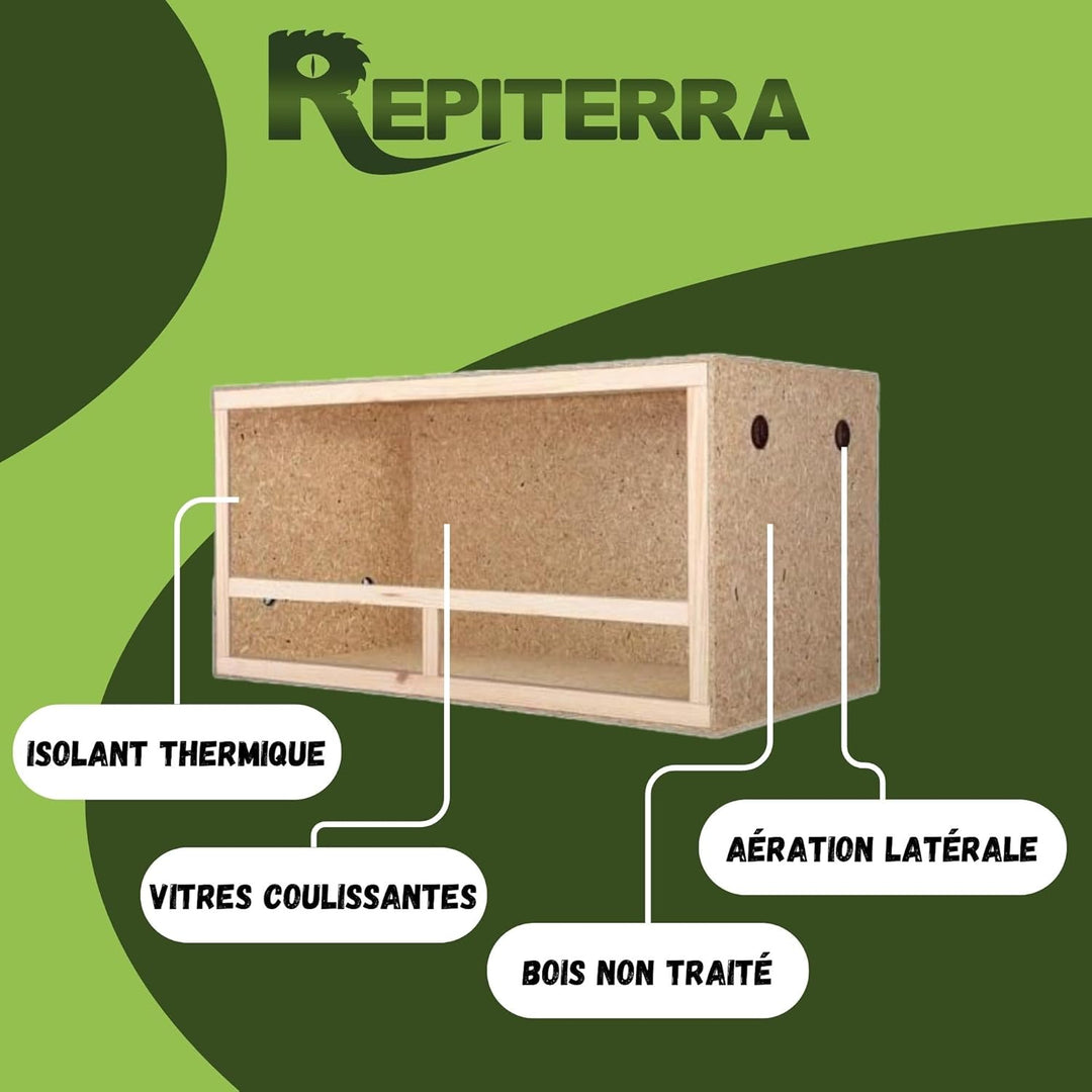 REPITERRA Terrarium für Reptilien & Amphibien, Holzterrarium mit Seitenbelüftung 60x30x30 cm