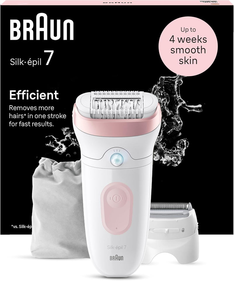 Braun Silk-épil 7, Epilierer Damen / Haarentferner für langanhaltende Haarentfernung, 7-030, Weiss/F