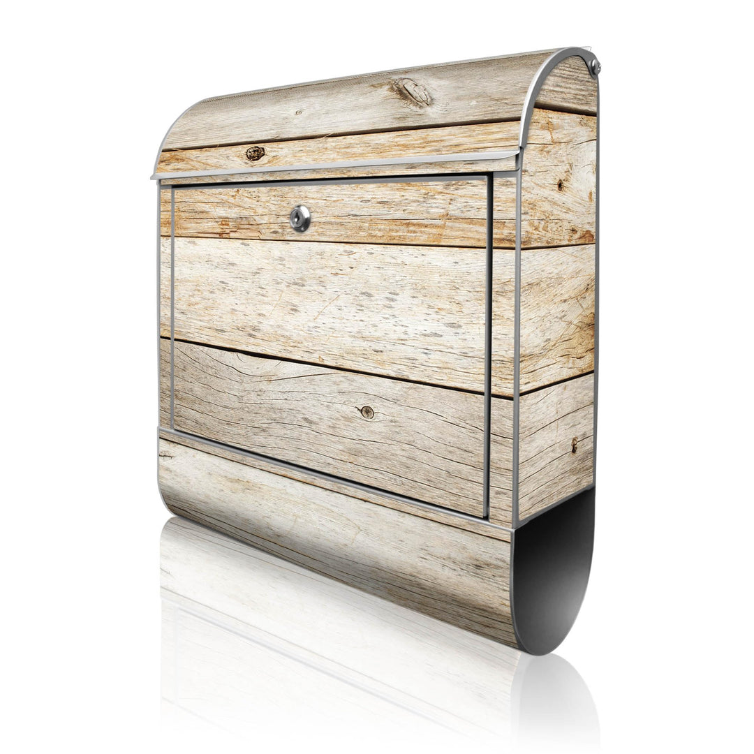 banjado® Design Briefkasten mit Motiv Graues Holz 39x47x14cm &amp; 2 Schlüssel - Briefkasten Stahl Silbe