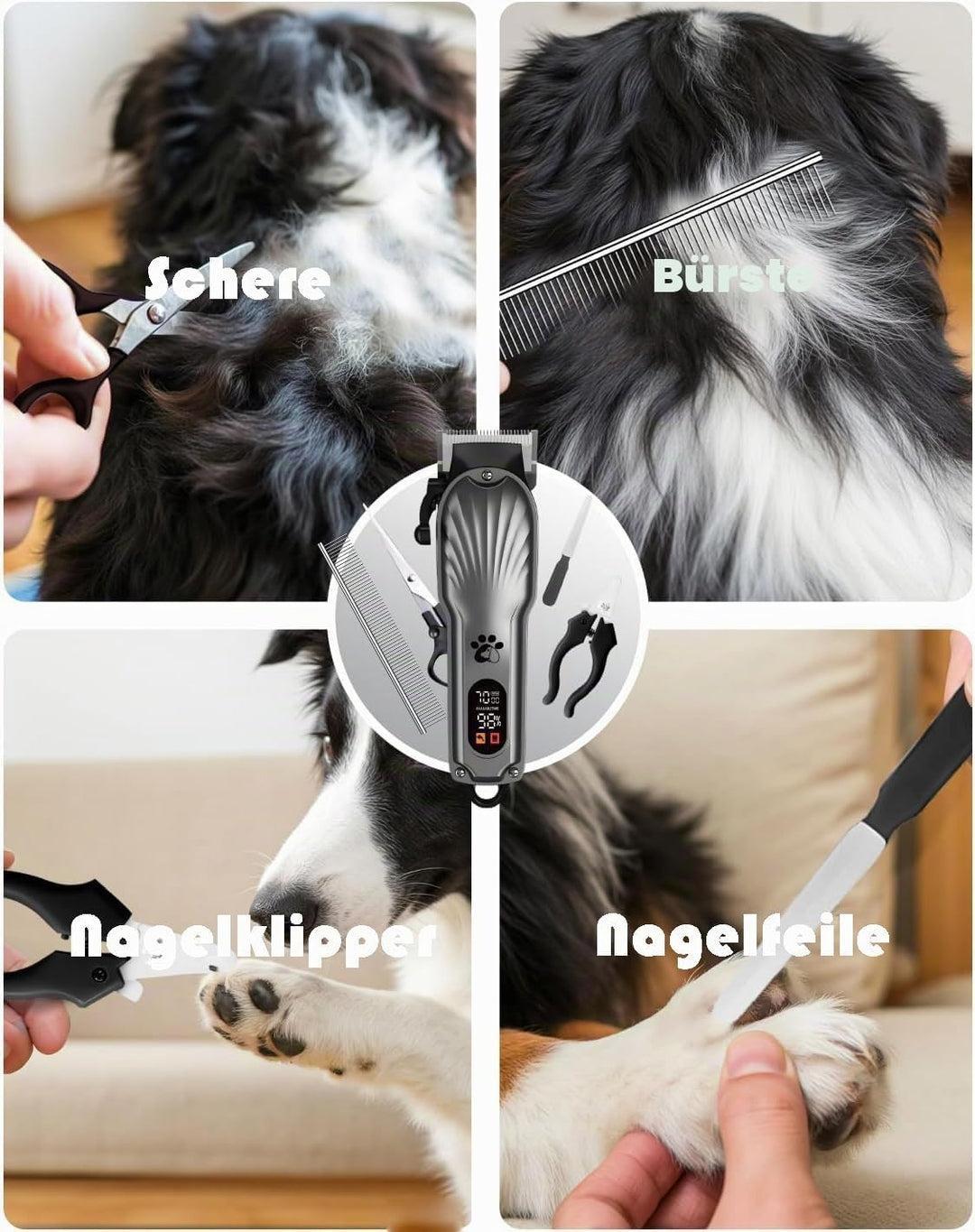 Hundeschermaschine Profi für Dichtes Fell, Schermaschine Hund, Tierhaarschneidemaschine mit LED-Anze