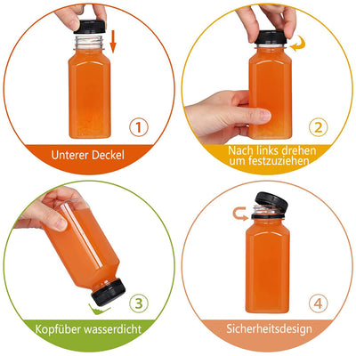 YBCPACK 16 Stück 250ml Kunststoff Saftflaschen zum Befüllen， Wiederverwendbare Leere Smoothie Flasch