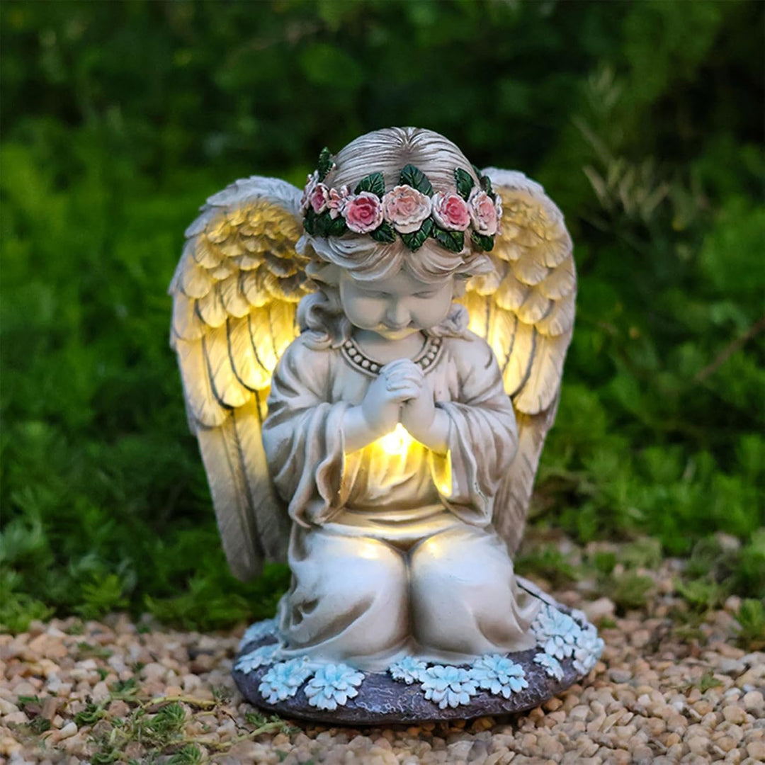 AVEKI Solar Engel Statue, Graten und Grab Schutzengel Figur mit Solar Licht, Outdoor Wetterfest Deko