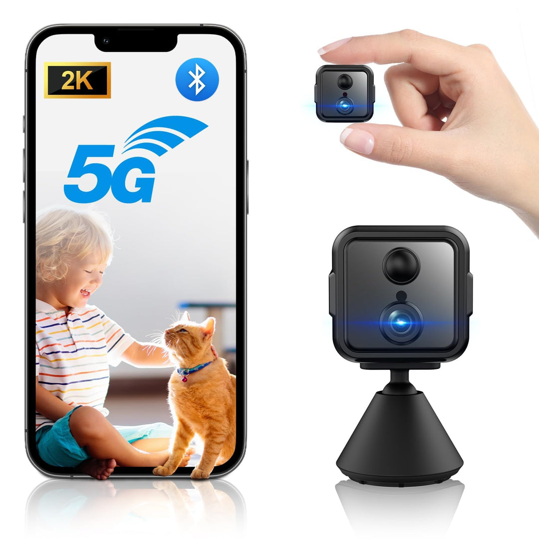 iPalamila Mini Kamera, Kamera Überwachung Innen WLAN 2,4/5 GHz, 2K HD Akku Überwachungskamera mit Be