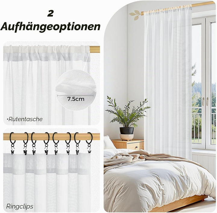 MRTREES Vorhänge Weiss Wohnzimmer 100x200cm (HXB) Vorhang Transparent Kinderzimmer Kurz für Stangend