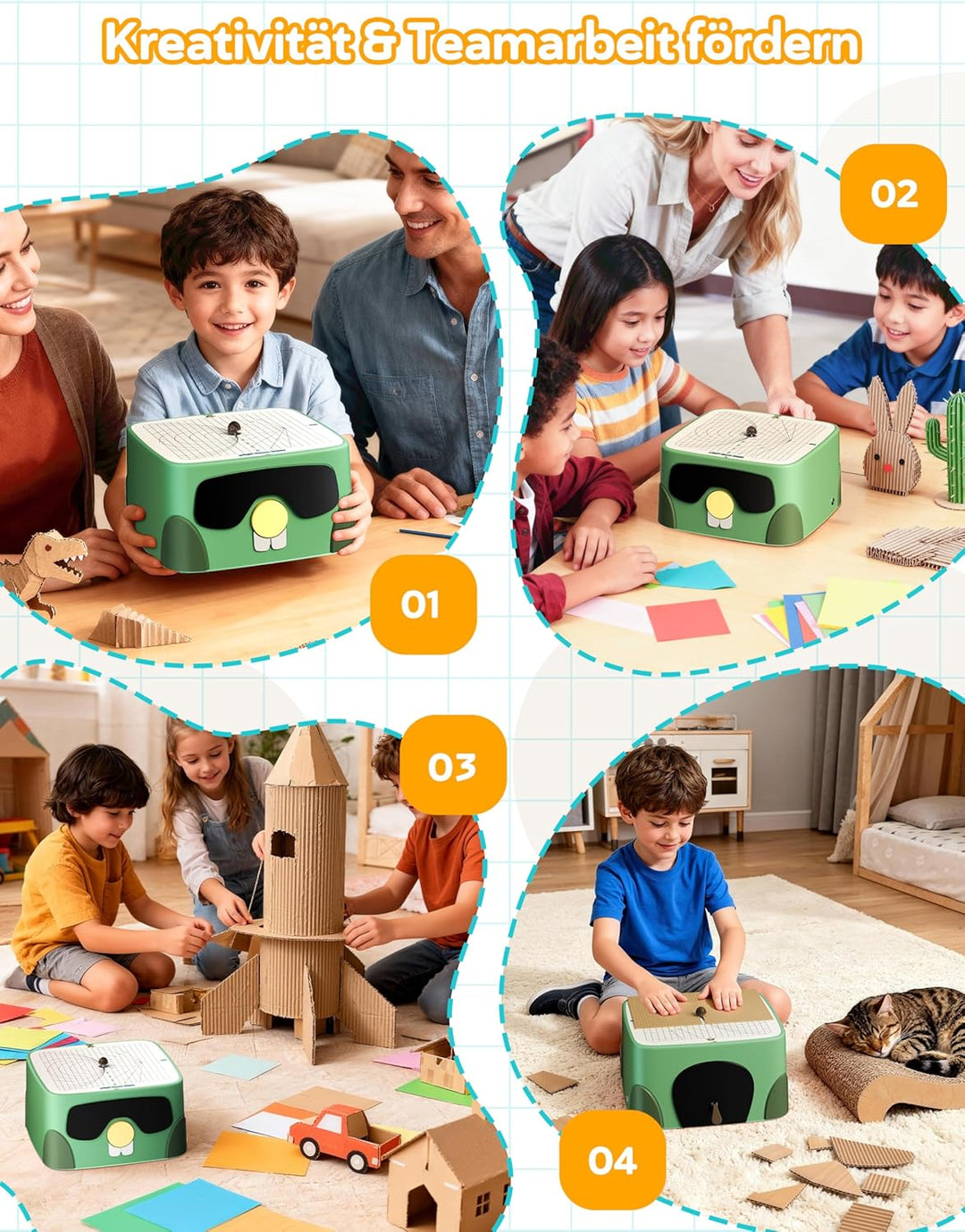 Kartonschneider Kinder, Sicheres DIY-Set mit Kartonschneider für Kinder ab 3 Jahren, Karton & Pappe,