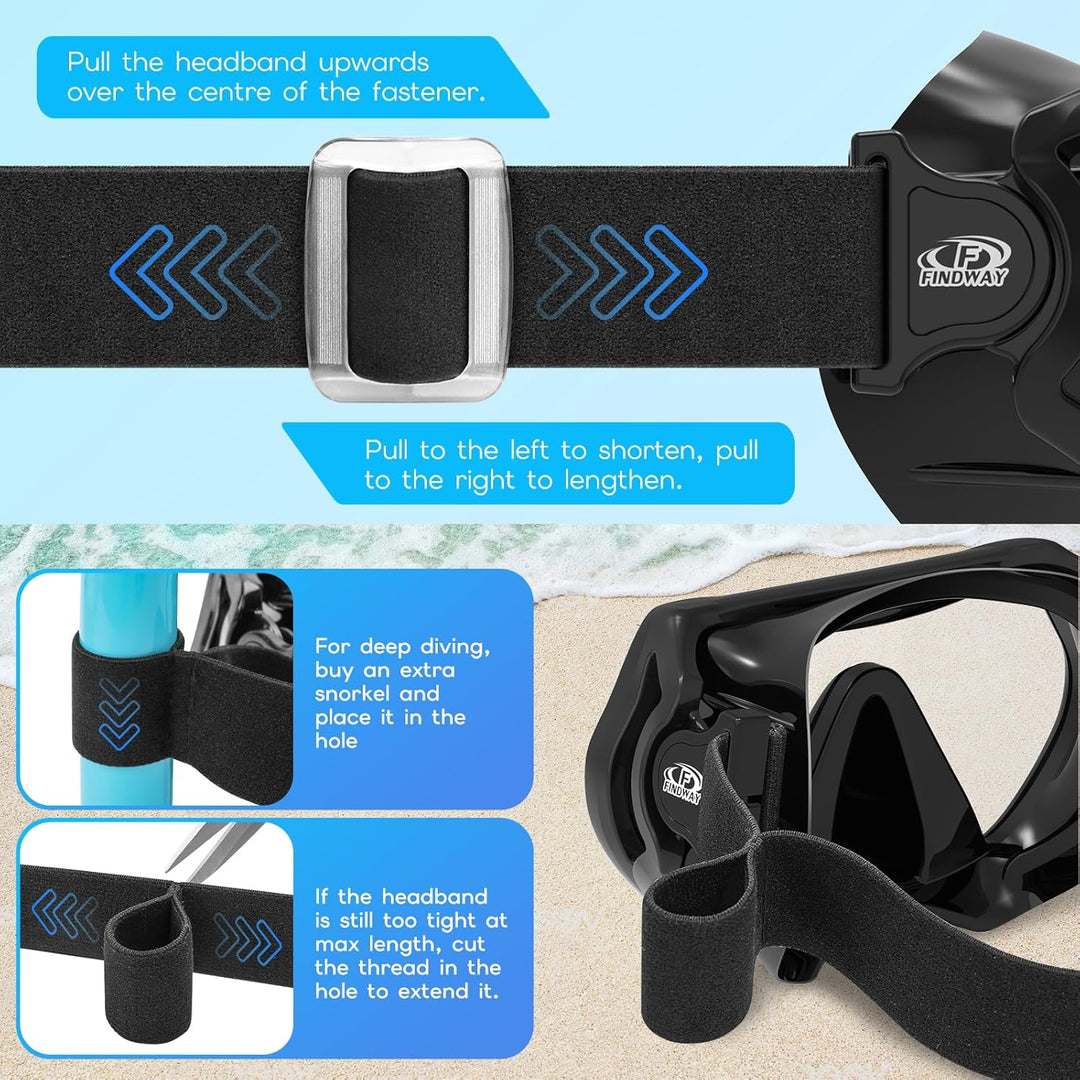 Findway Taucherbrille Erwachsene Teenager mit Verstellbares Elastisches Kopfband Stoffband, Tauchmas