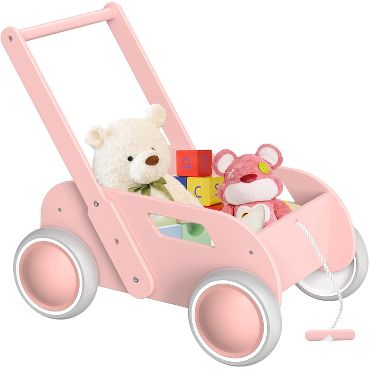 Lauflernwagen Holz, Baby Lauflernhilfe für Junge und Mädchen, Toddler Push & Pull Lauflernspielzeug,