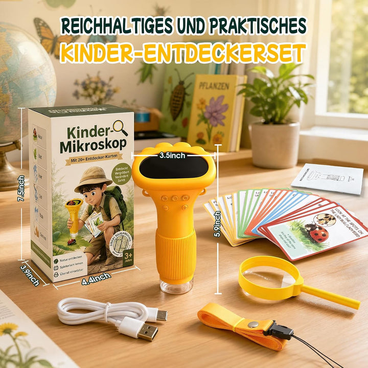 GeschenPark Digitales Mikroskop für Kinder mit 25 Entdeckerkarten, 1000X Vergrösserung, 2-Zoll-1080P