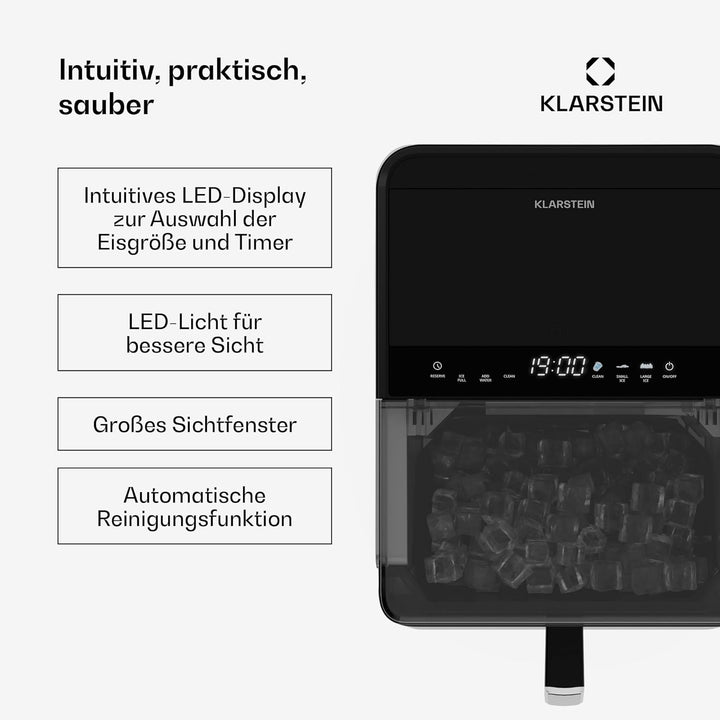 Klarstein Eiswürfelmaschine - 23 kg/24 h, 32 Eiswürfel/Zyklus, Automatische Reinigung, 2 kg Wasserta